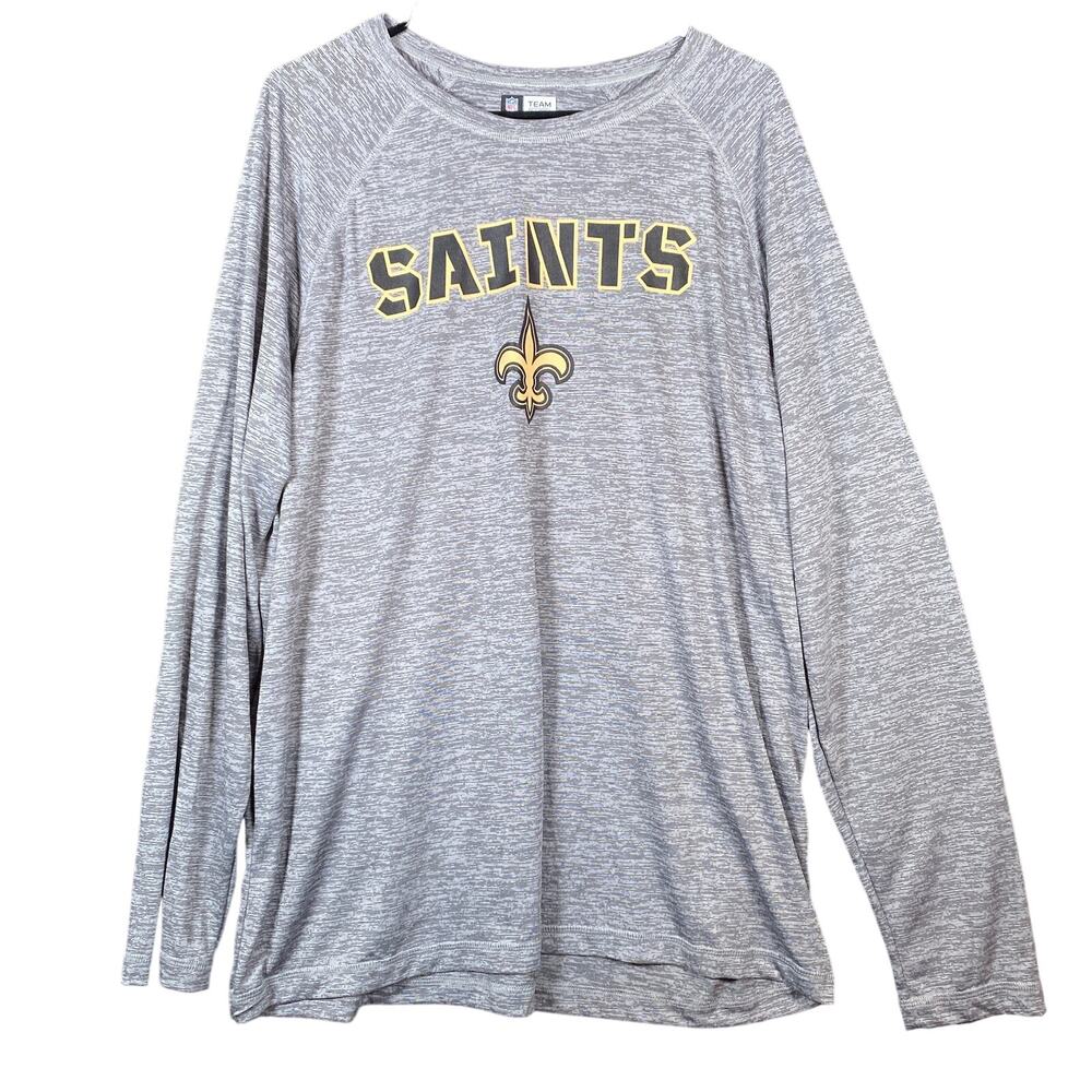 Team Apparel Mens Shirt Heathered Gray Saints Football Logo Long Sleeve XXL
